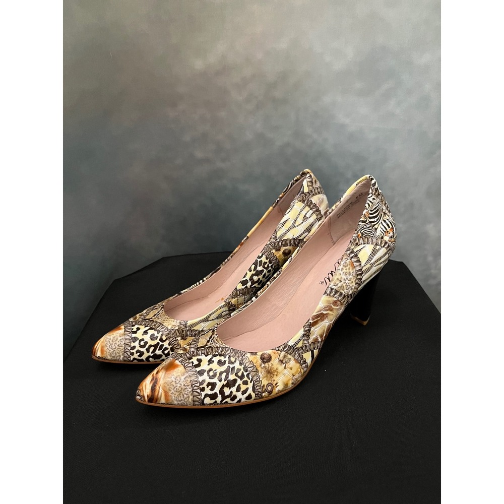 Bellini Animal Print Pointed Toe Heels Pumps‎ Funky Block Heel Shoes